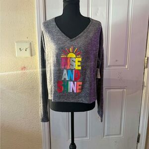 SO V-Neck Gray Sweater with Colorful Design